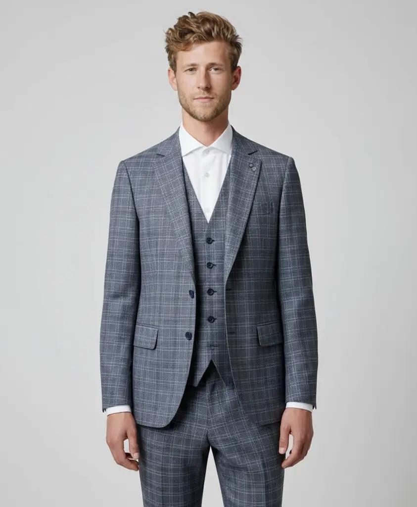 Gray Glen Check Three-Piece Suit on model