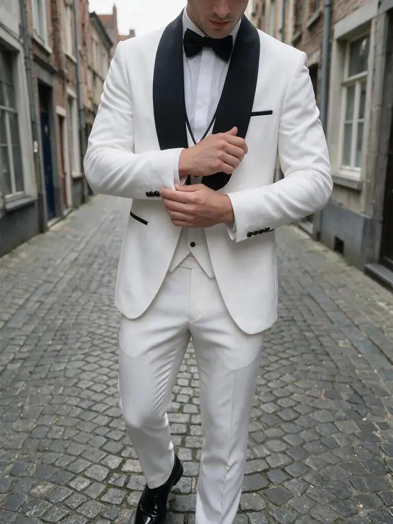 Witte Smoking Met Zwarte Sjaalkraag Heren — YOK11