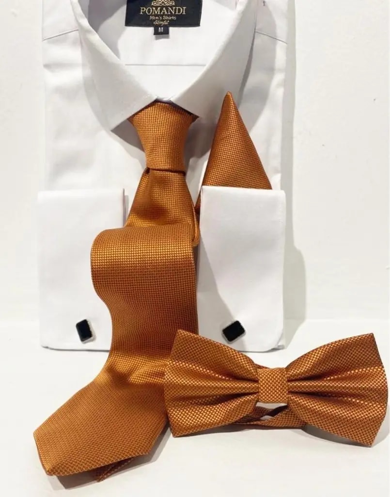 Chemise blanche avec cravate et nœud papillon orange